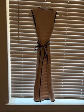 SHEIN Cream Ribbed Maxi Dress with Black Trim